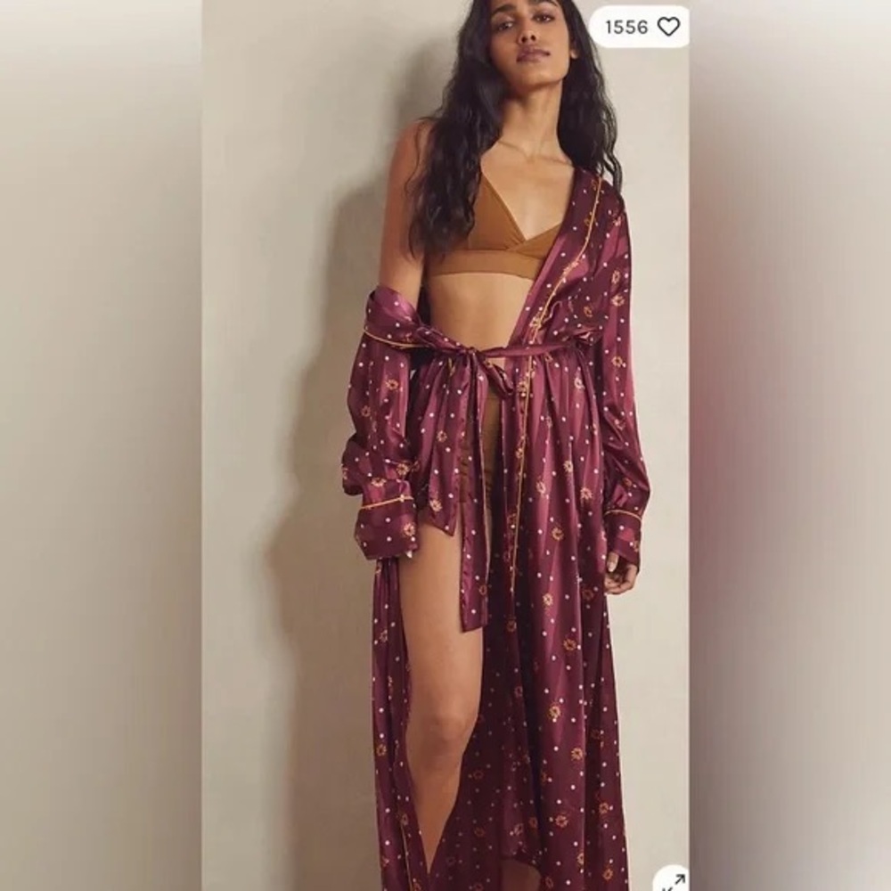 Free People Burgundy Floral Kimono Robe